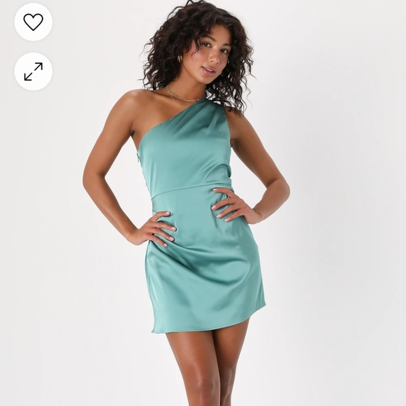 Lulus Love Me Tonight Navy Blue Satin One-Shoulder Mini Dress L - Picture 1 of 8